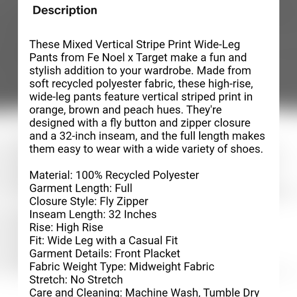 Fe Noel X Target Vertical Stripe Wide Leg High Rise Pants NEW With Tags - Picture 7 of 7